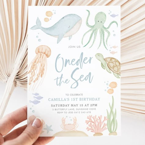 Oneder The Sea 1st Birthday Under The Sea Invitation | #underthesea #undertheseainvitation #oceananimalinvitation #seaanimalinvitation #onederthesea #underthesea1stbirthday #sea1stbirthday #oceananimal1stbirthday #seaanimal1stbirthday #boys1stbirthday Oneder The Sea 1st Birthday, One Der The Sea, Oneder The Sea, Ocean Baby Showers, Ocean Birthday Party, Baby Boy Shower Invitations, Animal Birthday Invitation, Under The Sea Birthday Party, Ocean Birthday