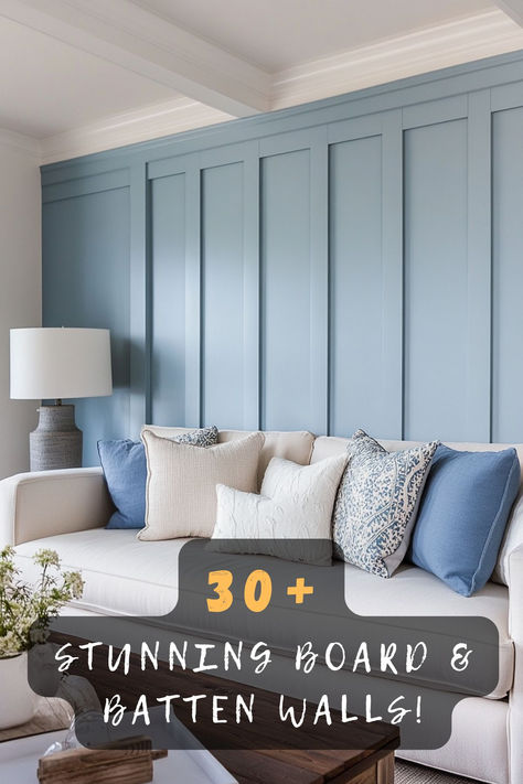 Ready to add texture and charm to your walls? 🌟🛠️ Click to discover 30 stunning board and batten accent wall ideas that transform any room. Redefine your space today! #WallDesign #BoardAndBatten #AccentWall #HomeMakeover #InteriorStyle Board And Batten On Wall With Door, White Walls With Blue Accent Wall, Decorative Accent Wall Ideas, Daybed Accent Wall, Board And Batten With Molding, Coastal Accent Wall Ideas, Board And Batten Wall Behind Bed, Simple Accent Wall Ideas Painted, Board And Batten Wall Stairways