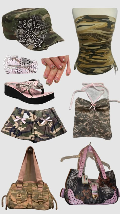 #music #vintage #y2k #camo #mcbling #fashion Mcbling Fashion, Trashy Outfits, 2000s Outfit, Y2k Camo, 2000s Fashion Trends, Mcbling Y2k, Camo Outfits, 2000s Outfits, Gyaru Fashion