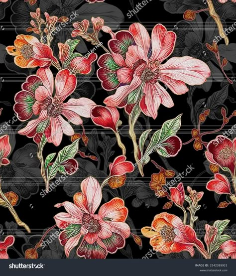 Digital Textile Design Beautiful Colorful Floral Stock Illustration 2542389921 | Shutterstock All Over Design Pattern, Digital Print Textiles, Flower Allover, Motifs Design, Ajrakh Prints, Allover Design, Textile Prints Design, Best Background, All Over Design