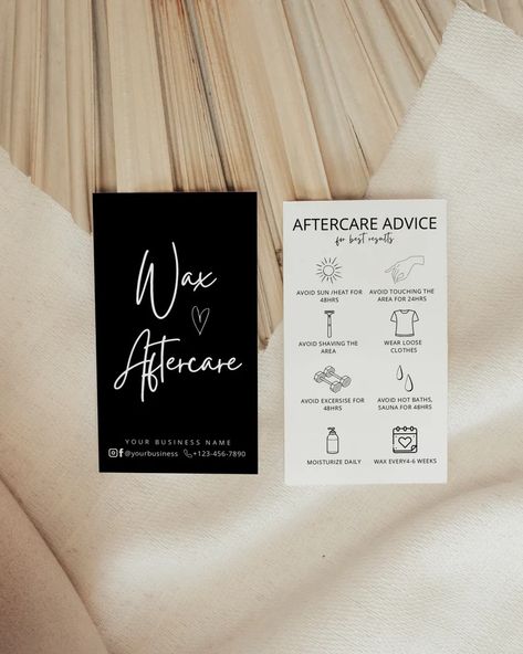 Waxing Aftercare Card Template Wax Aftercare Card Template Wax Care Guide Editable Wax Care Card Waxing Template Waxing Post Care Canva - Etsy Spain Small Business Decor, Lash Post, Waxing Aftercare, Lash Photography, Eye Lash Photography, Aftercare Cards, Brow Care, Instagram Brows, Clinic Decor