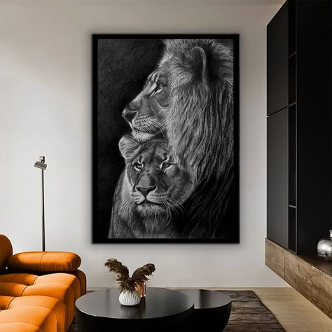 Lion Bedroom Decor, Lion Frame Wall Art, Lion Wall Art Home Decor, Lion Room Decor, Lion Home Decor, Lion Bedroom, Lion Frame, Lion And Cub, Lion Canvas Painting