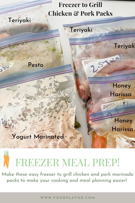 Freezer Meal Prep with these easy marinade packs to make your meal planning and cooking easier.  Buy in bulk, separate, weigh, marinate and freeze! Freezer Marinades For Beef, Freezer Marinades For Chicken, Chicken Freezer Marinade, Chicken Marinade Freezer Meal Prep, Marinate And Freeze Chicken, Pork Freezer Meals, Souvlaki Marinade, Family Meal Prep, Raw Pork