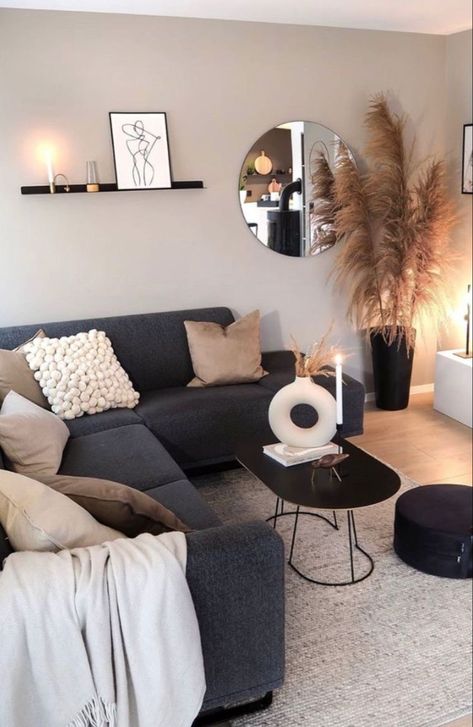 Dark Grey Sofa Living Room, Geek Home Decor, Grey Sofa Living Room, Grey Couch Living Room, House Interior Decor Ideas, Living Room Decor Gray, Beige Living Rooms, Apartment Living Room Design, Small Living Room Decor