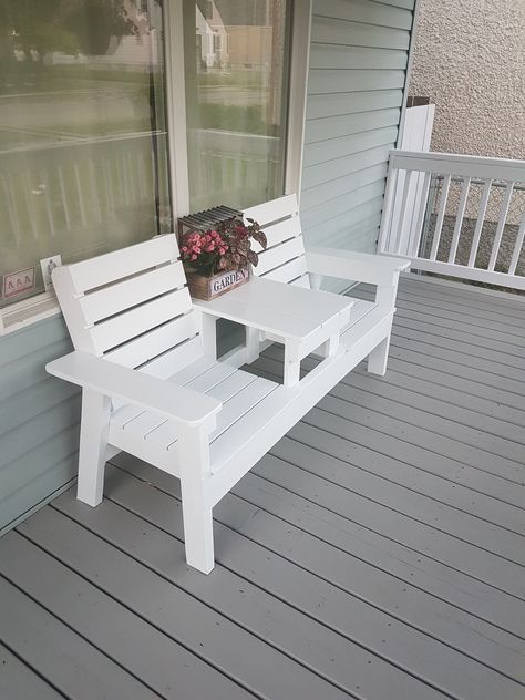 Wooden Chairs Outdoor, Diy Table And Chairs, Double Chair, Diy Bench Outdoor With Back, Porch Chairs Diy, Diy Porch Table, Front Porch Bench Diy, Outdoor Bench With Table, Diy Outside Bench