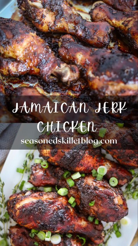 This Jamaican Jerk Chicken Recipe is bursting with true authentic jerk flavour and flare! Chicken is marinated overnight in a delicious blend of herbs, spices, and jerk seasoning creating the perfect brag-worthy dish! Recipe includes instructions to prepare on the grill, oven or air fryer and serve for lunch, dinner or anytime throughout the day! Authentic Jerk Chicken Recipe Jamaica, Grace Jerk Chicken Recipe, Jamician Chicken Jerk, Jamaican Jerk Chicken Crock Pot, Easy Jamaican Jerk Chicken Recipe, Jerk Chicken Marinade Recipes, Jerk Chicken Authentic, Jerk Chicken Seasoning Recipe, Homemade Jerk Seasoning