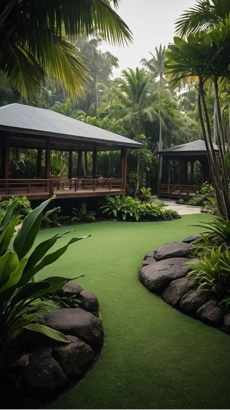 Resort Landscape, Tropical Backyard Landscaping, Tropical Landscape Design, Tropical Backyard, Lush Lawn, Tropical Landscape, Landscape Elements, Tropical Resort, Tropical Gardens