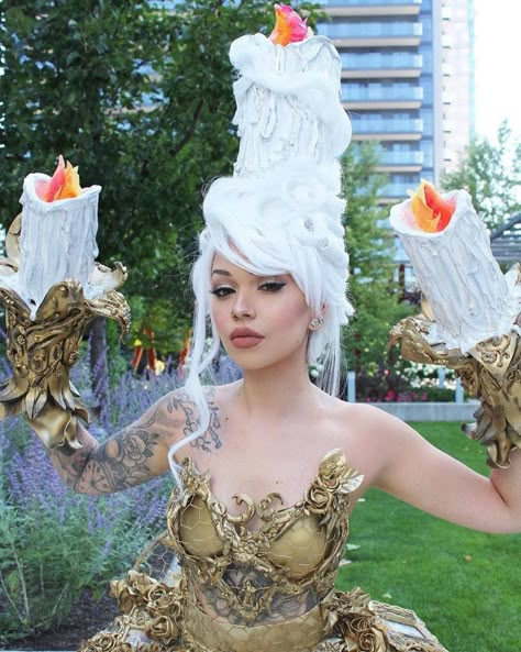 amazing Lumiere cosplay Women’s Disney Costumes, Women Halloween Costume 2023, Halloween Pics, Cosplay Photography, Cool Cosplay, Disney Cosplay, Fantasias Halloween, Halloween 2022, Halloween Inspo