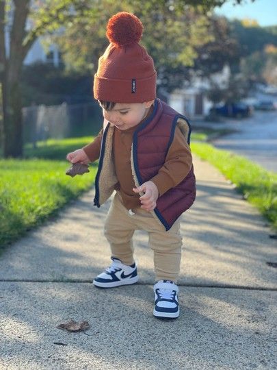 Toddler boy fall look 🍁 garment washed joggers, long sleeve tee, reversible sherpa puffy vest, Nike sneakers & pom beanie hat from Amazon #LTKbaby #LTKkids #LTKSeasonal Puffy Vest, Baby Boy Fashion, Pom Beanie, Baby Outfits, Nike Sneakers, Beanie Hat, Baby Boy Outfits, Long Sleeve Tee