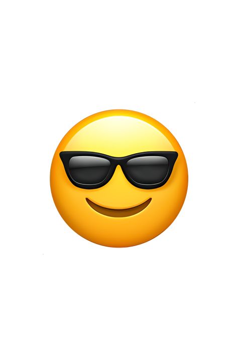 The 😎 Smiling Face With Sunglasses emoji depicts a yellow face with a big grin and black sunglasses on its eyes. The sunglasses have a dark tint and are shaped like aviators. The eyebrows are raised, giving the impression of a cool and confident expression. The overall appearance is playful and laid-back. Cool Emoji Faces, Confident Face Expression, Attitude Emoji, Emot Iphone, Good Emoji, Iphone Emoji Faces, Emoji With Sunglasses, Smile Face Emoji, Web Page Layout