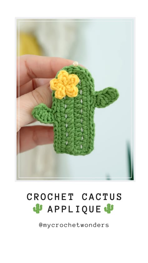 Crochet Cactus free pattern crochet brooch crochet applique crochet patch #llama #crochecactus #freepattern #DIY #crochetpattern Simple Crochet Applique, Crochet Applique Dinosaur, Cute Crochet Applique Patterns Free, Crochet Patches Free Pattern, Crochet Llama Applique, Crochet Cactus Applique Free Pattern, Crochet Cactus Applique, Crochet Small Applique, Crochet Mini Applique