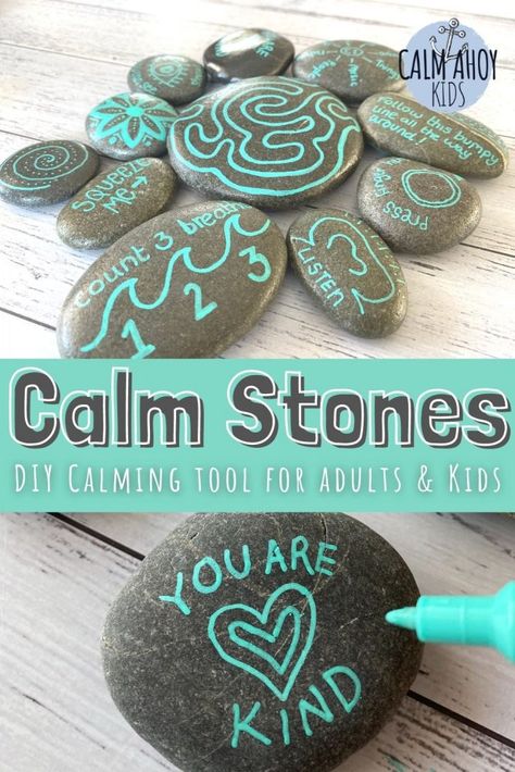 DIY Calming Tool for Kids {Calm Stones} - Calm Ahoy Kids Diy Calming Tools, Fidget Tools For Adults, Calm Down Room Ideas, Diy Calm Down Kit, Calm Space For Kids, Diy Calm Down Corner, Calming Activities For Adults, Diy Calming Corner At Home, Therapy Crafts For Kids