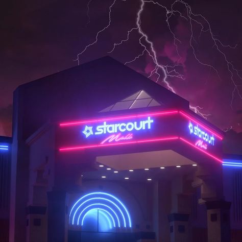 Starcourt Mall Aesthetic, Upside Down Stranger Things Aesthetic, Stranger Things Blue Aesthetic, Upside Down Aesthetic Stranger Things, Stranger Things Arcade Aesthetic, Stranger Things Vibes Aesthetic 80s, Starcourt Mall, Stranger Things Lights, 80's Vibes