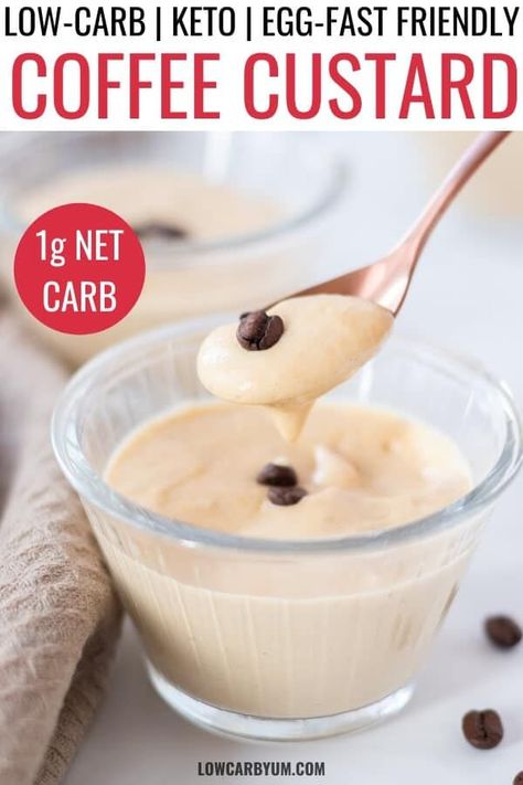 Craving dessert while egg fasting? This easy coffee keto custard pudding is egg fast friendly and comes with just 1g net carb per serving! #lowcarb #eggfast #ketorecipes #ketodesserts #lowcarbyum Egg Fast Dessert, Eggfast Recipes, Keto Egg Fast Recipes, Keto Custard, Egg Fast Recipes, Keto Favorites, Egg Fast Diet, Low Carb Cupcakes, Keto Pudding