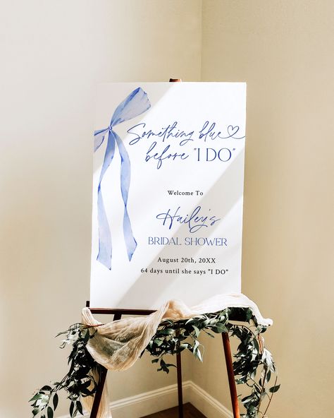 Something Blue Before I DO Bridal Shower Welcome Sign, Editable Blue Bow Bridal Shower, Bridal Welcome Signs, Wedding Shower Decorations, LB - Etsy Navy And White Bridal Shower Ideas, Bridal Shower Theme Unique, Something Blue Themed Party, Dusty Blue Wedding Sign, Blue Boho Bridal Shower Ideas, Blue And Gold Bridal Shower Ideas, Cute Bridal Shower Ideas Themed Parties, Classic Bridal Shower Theme, Something Blue Hen Do