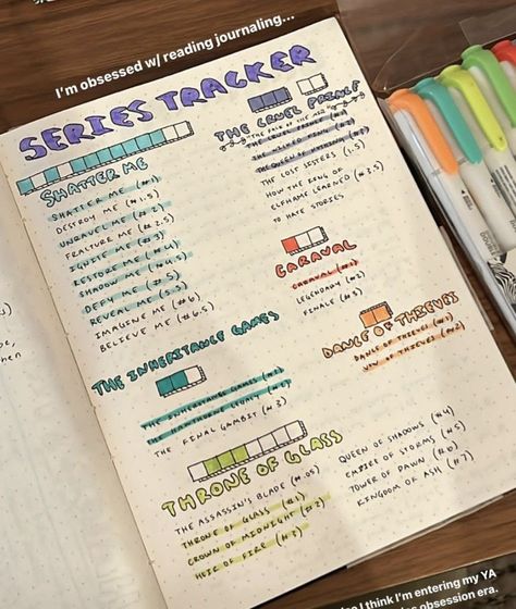 series tracker bujo Series Tracker, Book Reading Journal, Bullet Journal Ideas Templates, Bullet Journal Mood Tracker Ideas, Bullet Journal Hacks, Fantasy Books To Read, Scrapbook Book, Reading Tracker, Book Annotation