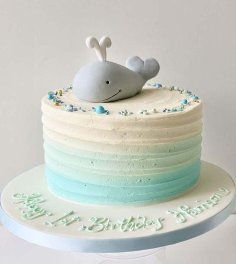 Whale Smash Cake, Buttercream First Birthday Cake, Narwhal Birthday Cake, First Birthday Cake Buttercream, 1st Birthday Cake Buttercream, Whale Cake Ideas, Cake Whale, Whale Baby Shower Cake, Whale Cake Topper