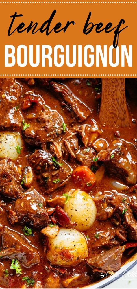 Bourbon Braised Beef, Beef Burgenion Recipe, Half Baked Harvest Beef Bourguignon, Affordable Beef Recipes, Dinner Inspiration Main Dishes, Beef Bergeron, Beef Borgenion, Crockpot Beef Bourguignon Slow Cooker, Beef Borginoine