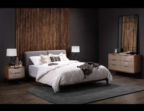 Charcoal Grey Bedrooms, Wood Walls Bedroom, Black Gold Bedroom, Dark Wood Bedroom, Walnut Bedroom, Gray Bedroom Walls, Office Wood, Dark Grey Walls, Dark Bedroom