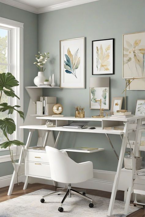 In our daily routine as interior designers, we bring life to open spaces with Skylark (2058-60) - the top paint choice of 2024. Light, airy, and just what your space needs. #Ad #homedecor #homedesign #trendgirlApartment #Painthome #interiorarchitecture Wall Colors Green Room Colors
Bright Room office Colors
Apartment Renovation
Home office Remodeling
Modern Paint Colors
2024 Green Painted Office Walls, Office Space Paint Colors, Home Office Colors For Women, Paint Colors For Office Space, Green Paint For Office Walls, Girly Office Paint Colors, Small Office Color Scheme, Relaxing Office Paint Colors, Home Office Ideas Paint Colors