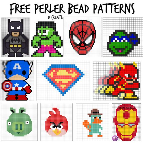 Free Perler Bead Patterns - boy themes! u-createcrafts.com Perler Beads Ideas, Art Perle, Perler Bead Templates, Hama Bead, Motifs Perler, Hama Beads Patterns, Melty Beads, Melting Beads, Iron Beads