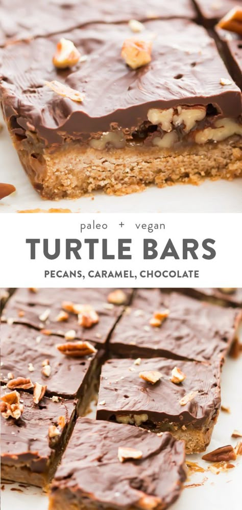 Turtle Bars Recipe, Caramel Pecans, Pecan Halves, Healthy Christmas Treats, Turtle Bars, Dessert Oreo, Easy Caramel, Dessert Healthy, Paleo Recipes Dessert