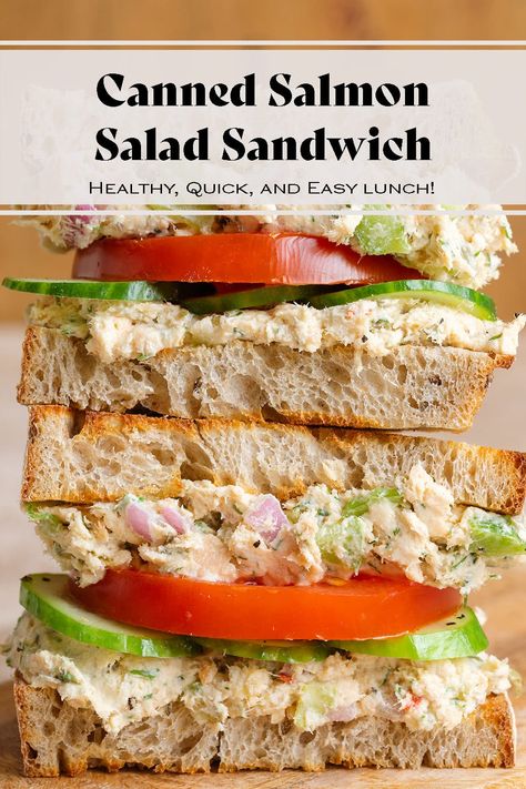 Canned Salmon Salad Sandwich Salmon Salad Sandwich Recipes, Salmon Sandwich Recipes, Salmon Salad Sandwich, Canned Fish Recipes, Canned Salmon Salad, Canned Recipes, Quick Pickled Red Onions, Salmon Salad Recipes, Canned Seafood