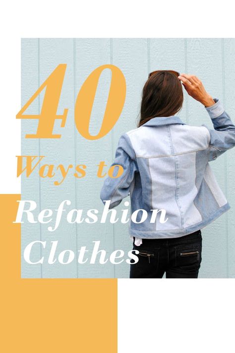 40 creative DIY ways to repurpose and upcycle clothes from your own wardrobe or from secondhand finds from the thrift store. Thrifted Clothing Upcycle, Ways To Repurpose Old Clothes, Creative Denim Fashion, Repurpose Clothing Ideas, Altering Thrift Store Clothes, Re Fashion Clothes Diy, Thrift Store Sewing Projects, Repurpose Clothes Diy, Revamp Clothes Refashioning