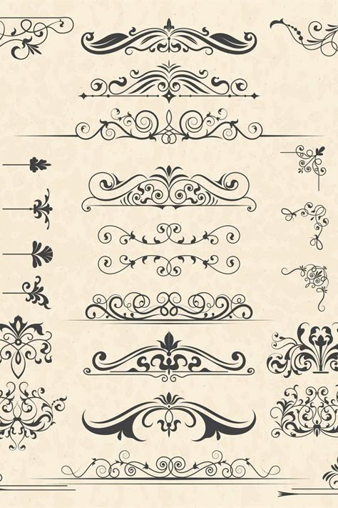 Writing Border Design, Ornate Design Pattern, Gothic Corner Border, Antique Border Design, Victorian Fonts Alphabet, Victorian Era Design, Victorian Border Design, Old Border Designs, Painting Borders Designs