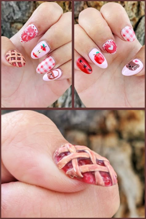 August 26, 2023 Apple Pie Nails, Pie Nail Art, Bread Nails, Pie Nails, August Nails, G Nails, Teddy Bear Picnic, Colored Acrylic Nails, Nail Inspo