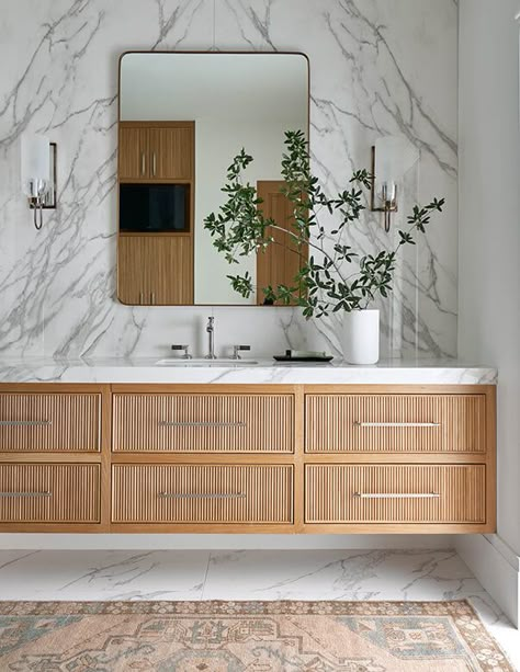 Floating Cabinets, Marble Tile Floor, Transitional Bathroom, Vanity Design, Primary Bathroom, Primary Bath, Home Luxury, Marble Bathroom, Bathroom Renos