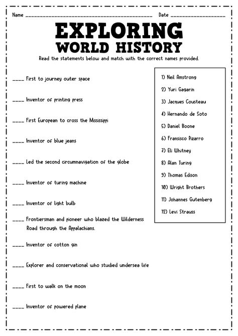 World History Worksheets Free Printable, History Worksheets For Middle School, History Vocabulary Words, 7th Grade History Worksheets, High School Worksheets Free Printable, History Worksheets For Kids, World History Worksheets, Create Worksheets, High School World History