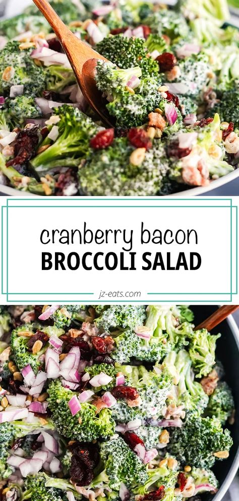 Broccoli Salad With Bacon, Broccoli Salad With Cranberries, Salad Recipes With Bacon, Cranberry Salad Recipes, Salad Bacon, Salad Broccoli, Bacon Broccoli, Broccoli Salad Bacon, Raw Broccoli