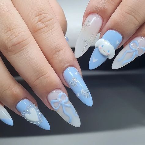 by silhouettes | best boy cinnamoroll!!!!!!! ℹ️ book gel-x set with tier two art #cinnamorollnails #bluenails #melbournenailartist | Instagram Hello Kitty Cinnamon Roll Nails, Blue Sanrio Nails, Cinnamonroll Nails Designs, Cinnamon Nails Sanrio, Cinnamon Roll Nail Art, Cinamoroll Nail, Cinnamoroll Nails Acrylic, Cinnamon Roll Sanrio Nails, Cinnamon Roll Nails Sanrio