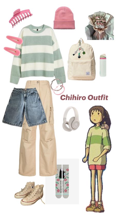 Ghibli Costume, Ghibli Outfits, Casual Outfits Hijab, Chihiro Cosplay, Subtle Cosplay, Japan Moodboard, Otaku Aesthetic, Korean Ootd, Outfits Hijab