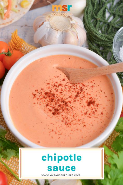 Subtly spicy, sweet, and a little bit tangy, this creamy chipotle sauce is always a hit. Use it on tacos, quesadillas, sandwiches, and more! Creamy Chipotle Sauce Recipe, Taco Sauces, Sauce For Tacos, Chipotle Sauce Recipe, Homemade Taco Sauce, Quesadilla Sauce, Street Taco Recipe, Creamy Chipotle Sauce, Street Taco