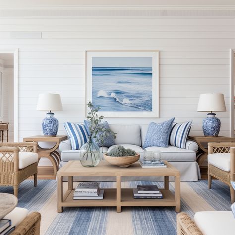 Australian Hamptons Style Interiors, Summer House Interior Design, Classic Coastal Interior Design, Hamptons House Decor, Seaside Apartment Interior Design, Beach Style Apartment, Hamptons Style Decor Living Rooms, Coastal Hamptons Style Living Rooms, Modern Hamptons Style Living Rooms