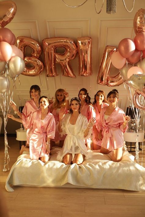 Fun Activity For Bridal Shower Party Bride Shower Photoshoot, Bachelorette Party Pajamas, Bridal Shower Pajama Party, Bachelorette Party Robes, Getting Ready Outfits, Ready Outfits, Bride To Be Balloons, Brides Room, Bridal Shower Gifts For Bride