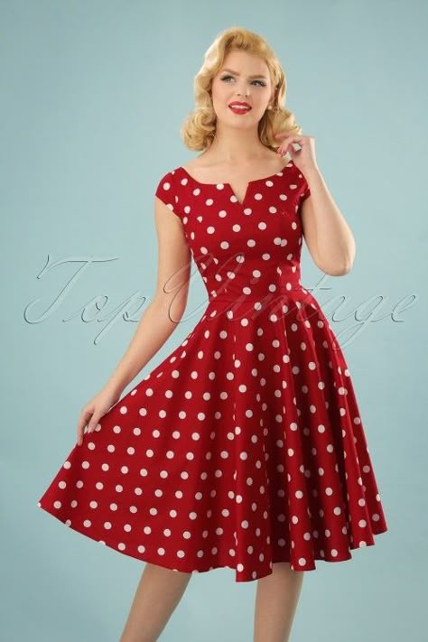 Vestido de rayas Fifties Dress, Gaun Fashion, Vestidos Vintage, 50s Dresses, 50s Fashion, Polka Dot Dress, Retro Dress, Dot Dress, Petticoat