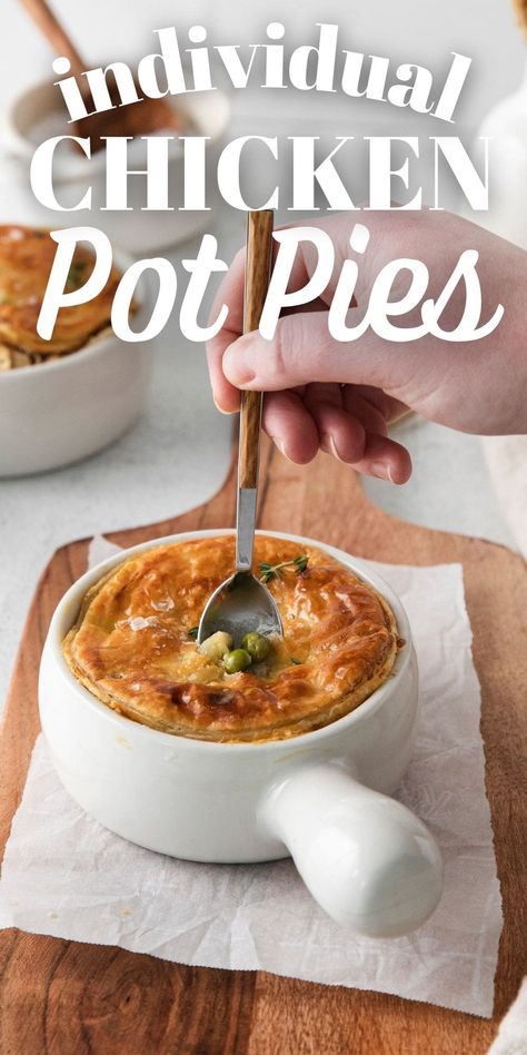 Chicken Pot Pie 13x9, Individual Chicken Pot Pie Recipe Puff Pastry, Chicken Pot Pie Individual Easy, Single Serve Chicken Pot Pie, Individual Chicken Pot Pies Puff Pastry, Individual Pot Pies Chicken, Chicken Pot Pie Recipe Oven, Chicken Pot Pie Individual, Individual Chicken Pot Pie Recipe