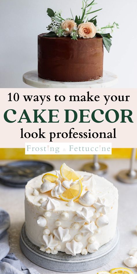 Learn how to frost a cake with these 10 easy cake decor tips! Yes even if you are a beginner, you can learn how to decorate a cake from start to finish like a pro! This cake tutorial will teach you how to stack, fill, frost, and decorate a cake to look professional. Easy Cake Decor, Smooth Buttercream Frosting, Simple Elegant Cakes, Frost A Cake, Cake Decorating Tips And Tricks, Decorating A Cake, Smooth Buttercream, Finger Desserts, Professional Cake Decorating