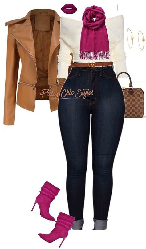 Winter Fits For Work, Chocolate Brown Faux Leather Pants Outfit, Blush Purse Outfit, Jean Shirt Outfits Women Style, Late 30s Fashion Outfits Women Fall, Pink Winter Outfit Ideas, Business Casual Outfit Black Women, Plus Size Outfits With Jeans, Winter Outfits Blackgirl Chill