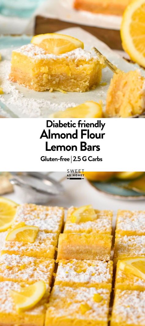 These Keto Lemon Bars are the best keto dessert for summer to fix your sweet tooth with no guilt and only 2.5 grams of net carbs per serving.A melt-in-your-mouth shortbread crust topped with tangy lemon curd for a refreshing decadent sugar-free dessert. Cinnamon Keto Desserts, Keto Lemon Bars Almond Flour, Keto Easy Sweets, Almond Flour Lemon Bars, Low Sugar Lemon Bars, Keto Blueberry Desserts, Low Carb Zero Sugar Recipes, Prediabetic Dessert Recipes, Keto Lemon Bars Recipe