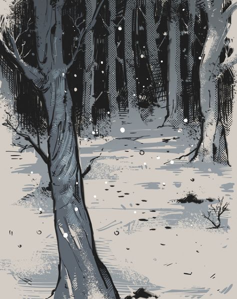 Forest #art #drawing #sketch #comicstyle #digital #darkart Snow Art Background, Winter Art Background, Woods Background Drawing, Snowy Landscape Drawing, Snow Reference Drawing, Snow Background Drawing, Snow Falling Drawing, Snowy Background Drawing, Snow Forest Art