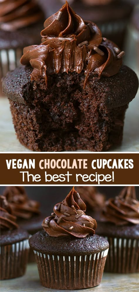 These easy vegan chocolate cupcakes are egg free, dairy free, and great for a birthday party or vegan dessert #cupcakes #vegan #chocolate #vegancupcakes #dessert #vegandessert Vegan Chocolate Cupcake Recipe, Vegan Chocolate Cupcakes, Chocolate Cupcake Recipe, Easy Cupcake Recipes, Party Food Dessert, Plant Based Desserts, Brownie Cupcakes, Vegan Party, Cupcake Recipes Chocolate