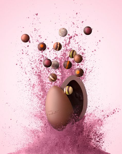 Hotel Chocolat Easter 2019 Campaign on Behance Easter Food Photography, Easter Advertising, Easter Campaign, Easter Poster Design, Chocolate Shots, Studio Editorial, High Speed Photography, Speed Photography, Creative Product Photography