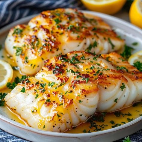 Lily's Bites Cod Fish Recipes, Fish Dinner Recipes, Cod Recipes, Fish Recipes Healthy, Fish Dinner, Two Fish, Lemon Butter, Seafood Dinner, Fish Dishes