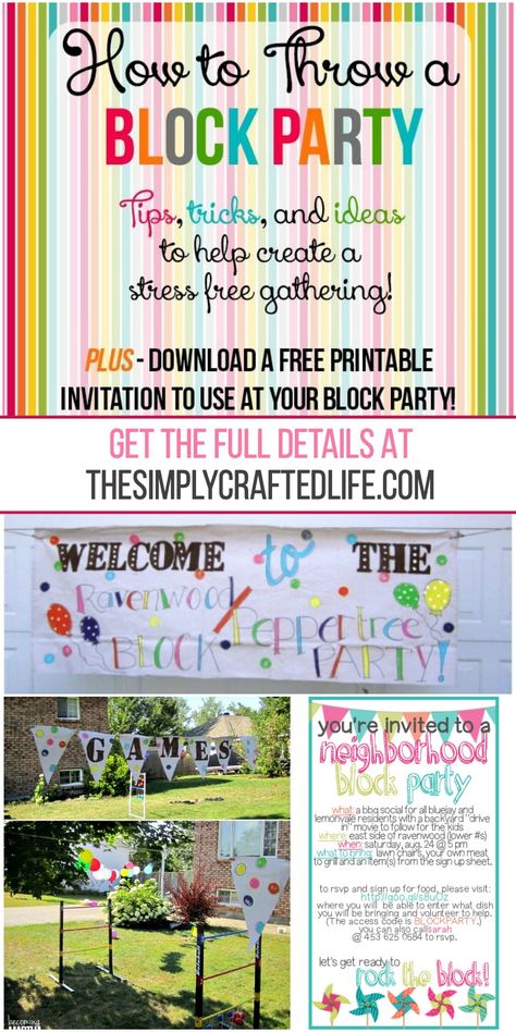 Block Party Invites Free Printable, Planning A Block Party, Block Party Ideas For Adults, Summer Block Party Ideas, Neighborhood Block Party Ideas, Block Party Decorations, Neighborhood Party Invitations, Fall Block Party, Block Party Food