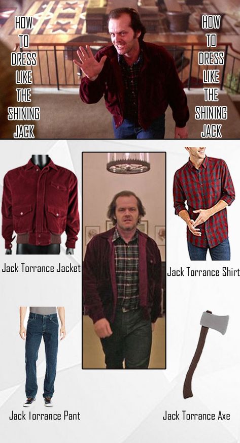 How to Dress Like The Shining Horror Movie Jack Torrance - Cosplay Costumes Guides | DIY Superheros and Celebrities The Shining Outfits, Danny The Shining Costume, Iconic Horror Costumes, Slasher Costume Ideas, Diy Horror Movie Costumes, Dress Like Movie Character, Shining Couple Costume, Movie Killer Costumes, Jack From The Shining Costume