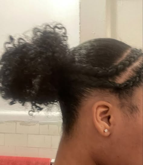 Two Braids Into Bun Natural Hair, Two Braids Into Ponytail Natural Hair, Braids Into Ponytail Natural Hair, Blackhairstyles Natural, Curly Braided Hairstyles, Modern Waterfall, Hairstyles 4c, Waterfall Braids, Basketball Hairstyles